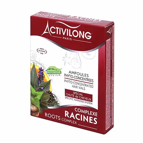 Ampoules Complexe Racines - Activilong  Spécial chute de cheveux : stimule l'activité cellulaire des racines, favorise la production de kératine, assainit le cuir chevelu.