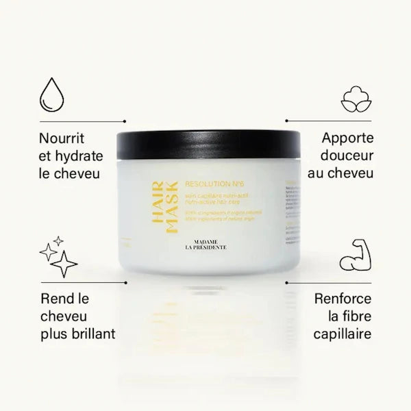 Grâce à une synergie d’actifs issus du complexe exclusif Capillum Fortis, le masque nutri-actif Résolution n°6 apporte une nutrition intense et renforce vos cheveux.  