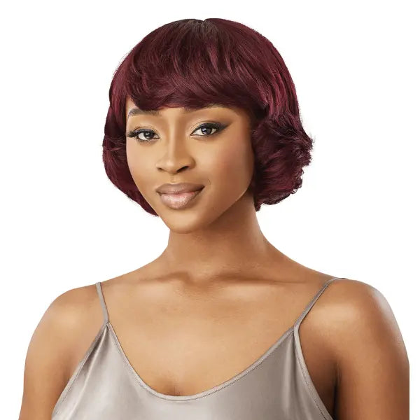 Perruque cheveux naturels court sans lace Wavy Bordeaux Outre Aysel