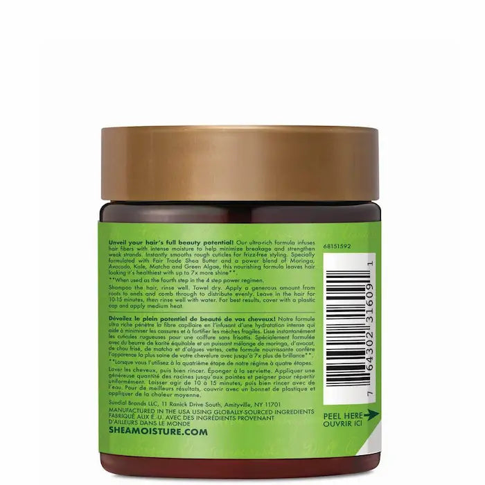 masque réparateur de Shea Moisture Power Greens Reconstructor associe moringa, kale, thé vert et algues marines pour la beauté de vos cheveux. 