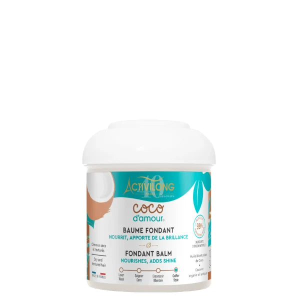 Baume fondant nourrissant pour sceller l'hydratation et faciliter le coiffage. Activilong Coco d'amour.