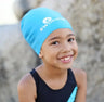 Bonnet piscine et natation en silicone pour cheveux longs, épais afro ou tresses et locks. 23cm à plat - Bleu turquoise