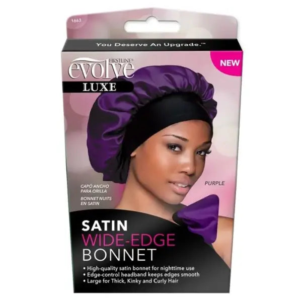 Bonnet de Nuit en Satin pour Cheveux bouclés, Frisés, Crépus à bord large Evolve Luxe