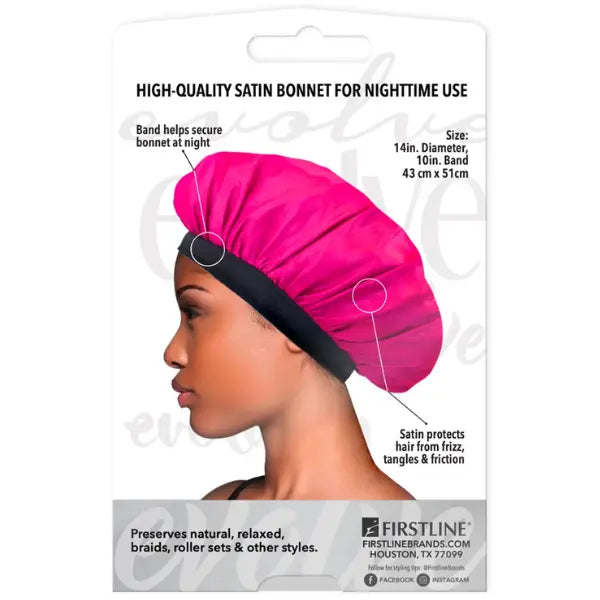 Bonnet en Satin Fushia Cheveux bouclés, frisés, crépus