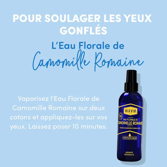 Eau Florale de Camomille Romaine pour soulager les yeux gonflés.