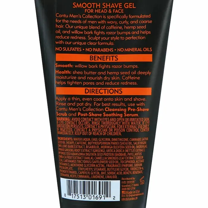 Gel Rasage Visage et Tête - Smooth Shave Gel Cantu Homme - Men's Collection 