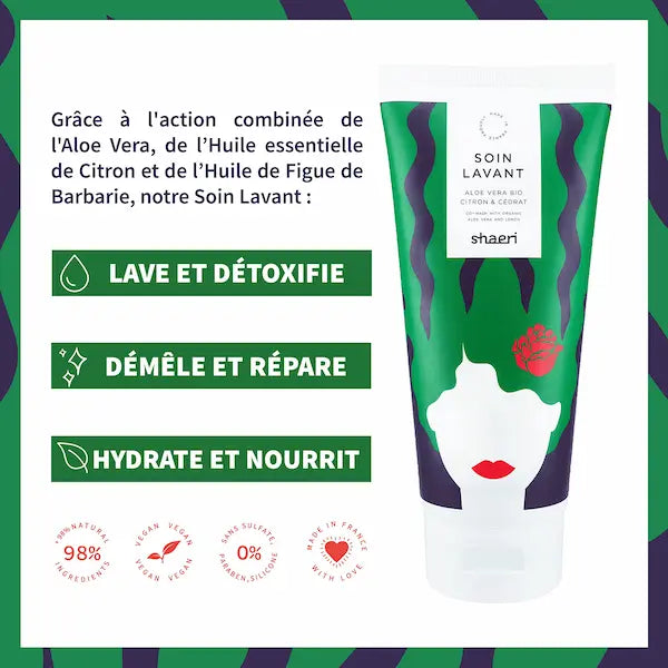 Soin Lavant et Démêlant Shaeri - Nettoyant doux et démêlant pour cheveux bouclés et secs à l'huile de figue de Barbarie