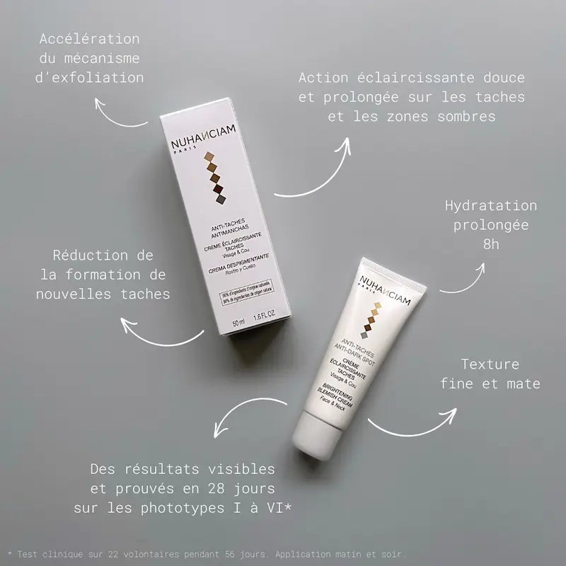 Nuhanciam crème anti tache hydratante Visage et Cou. 98% d'ingrédients d'origine naturelle 