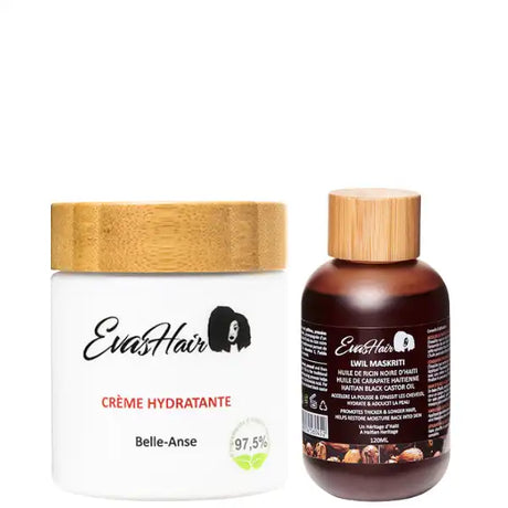 Evashair - Duo Hydratation à base d'huile de Ricin Noire d'Haïti Cheveux Crépus, Bouclés, Frisés