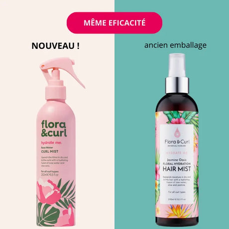 Spray hydratant cheveux boucles Rose Water Flora and curl Nouvel emballage