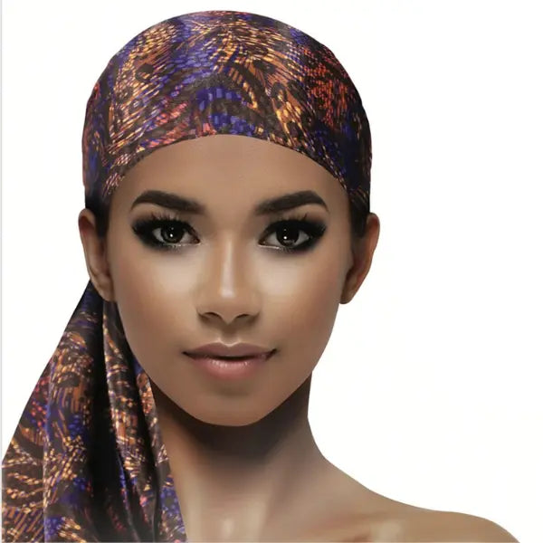 Foulard Cheveux Satin de polyester Imprimé Tribal Wrap Evolve. Dimension: 129 cm X 48 cm