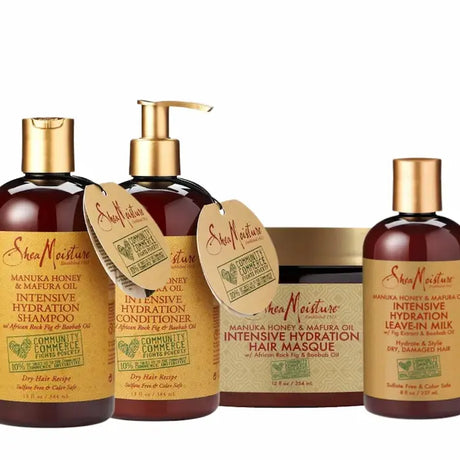 Shea Moisture Manuka Honey 4 soins pour cheveux secs, fragiles et déshydratés ou, en manque de volume.