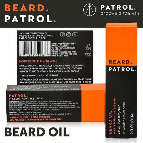 Huile à Barbe - Beard Patrol Anti Poils incarnés. Senteur Cèdre et Tonka.