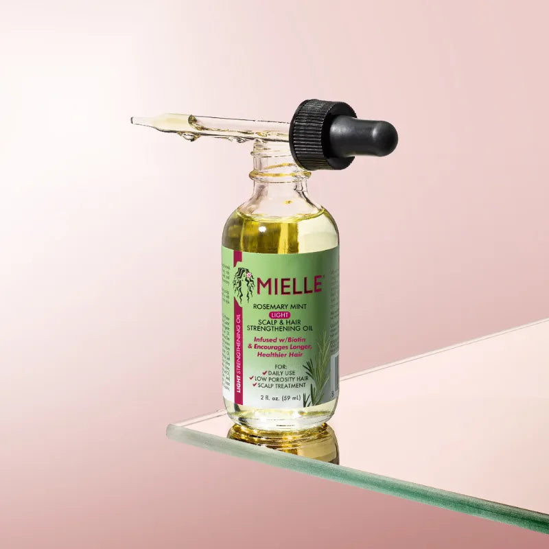 Huile fortifiante légère Romarin et Menthe Poivrée pour cheveux à faible porosité Mielle Organics