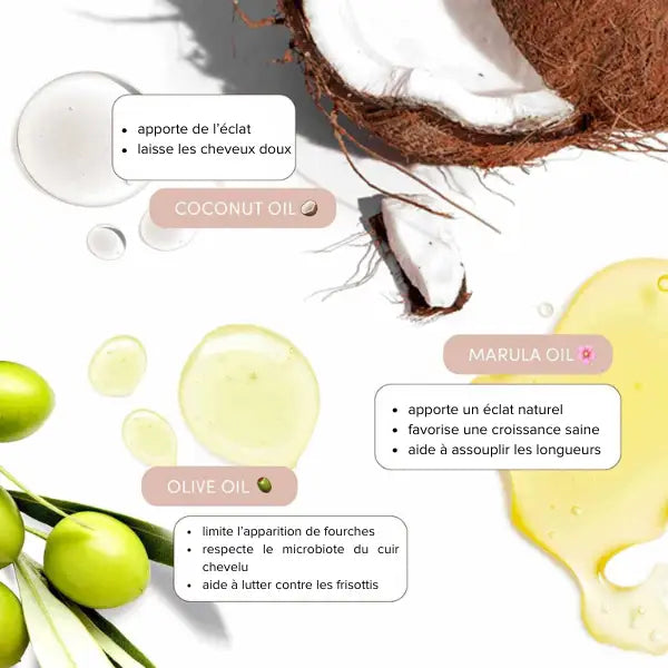 Après-shampoing sans sulfate sans silicone à l'huile de Coco, de Marula, d'Olive pour cheveux bouclés, crépus, frisés, ondulés