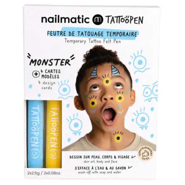 Feutres de Tatouage Temporaire à base d'eau pour dessiner sur le visage et le Corps - Stylos Bleu ciel et Jaune Nailmatic 