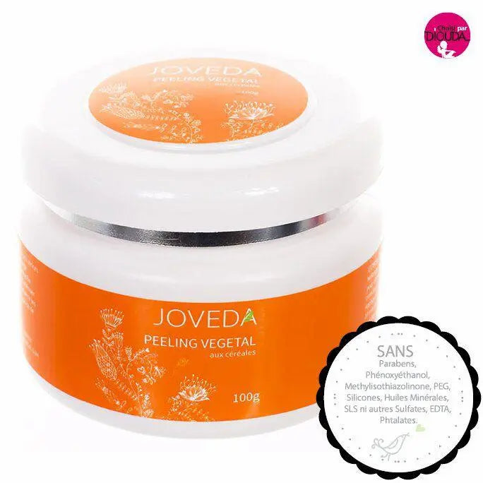 Le Peeling Végétal aux Céréales Joveda permet d'atténuer visiblement les rides et ridules par abrasion douce. Ce soin visage naturel estompe les marques et cicatrices dues à l'acné et éclaircit les taches de pigmentation. Pot 100GR