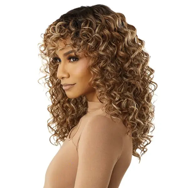 Perruque à frange Bouclée Curly Blonde Outre Leanza