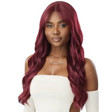 Perruque à frange wavy longue middle part burgundy Outre Matilda