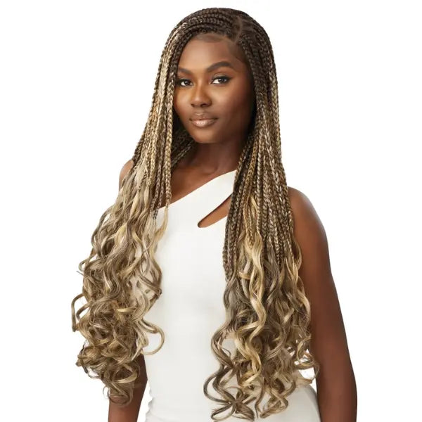 Perruque couleur Blonde Tressée French Curl Braids Longue Lace HD 13X4 Outre