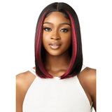 Perruque bob droite avec mèches rouge bordeaux lace front HD Outre Yuri