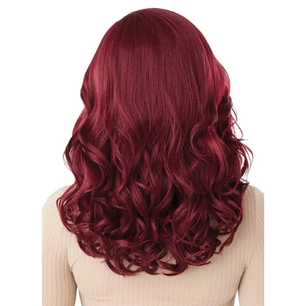 Perruque bordeaux lace HD wavy mi longue Outre Shelby