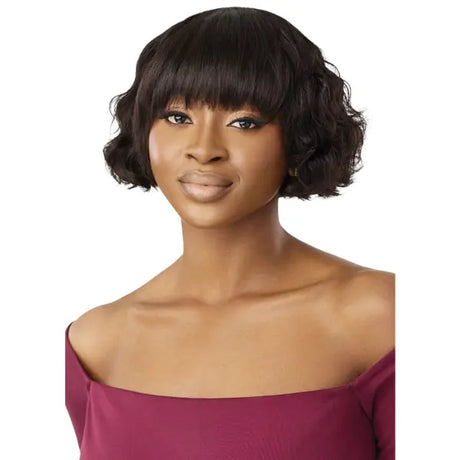 Perruque cheveux humains avec frange noire bob cut Outre Lavina