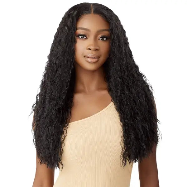 Perruque Closure Deep Wave longue noir Peruvian Water Wave Outre