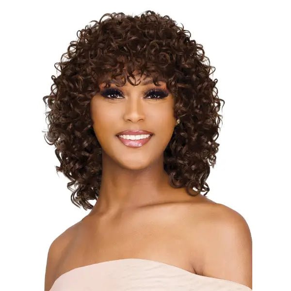 Perruque curly avec frange synthétique châtain Vanessa Hair D Pony