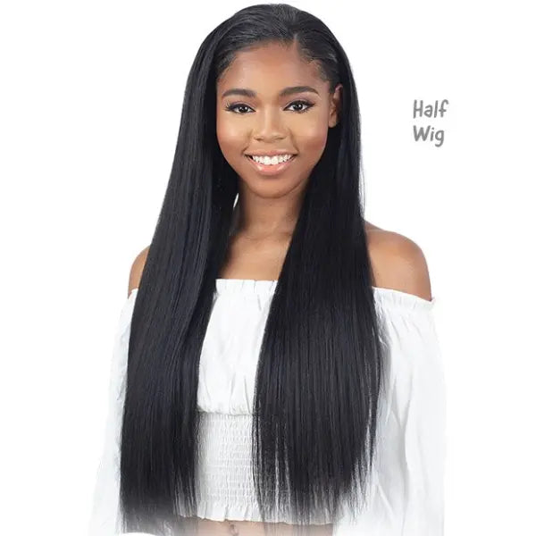 Perruque demi-tête Yaki Straight lisse longue Noire Model Model Charm'd