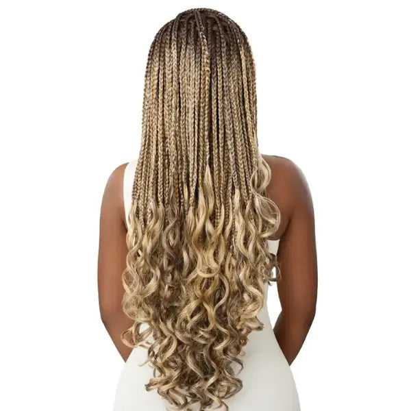 Perruque French Curl Box Braids Ombre Blond longue 32 pouces Lace HD Outre