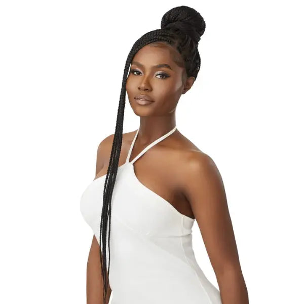 Perruque full lace wig tressée longue noire Knotless Box Braids Outre