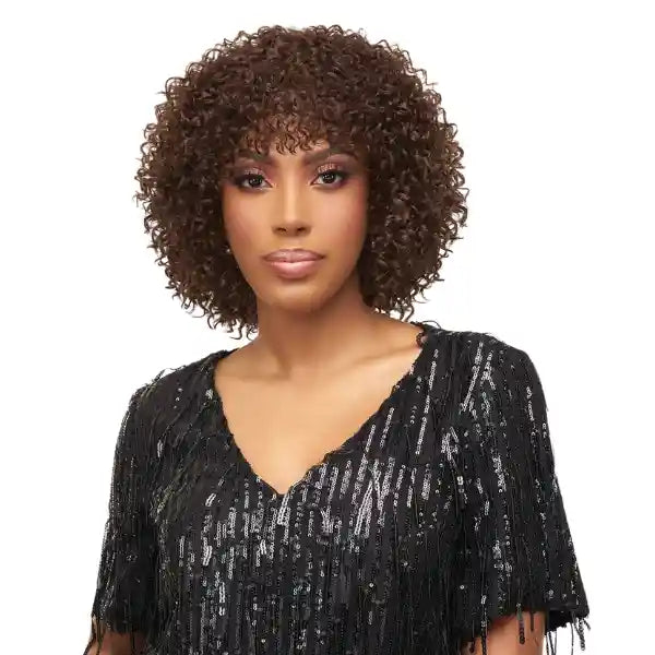 Perruque kinky curly avec frange châtain Vanessa hair Halle