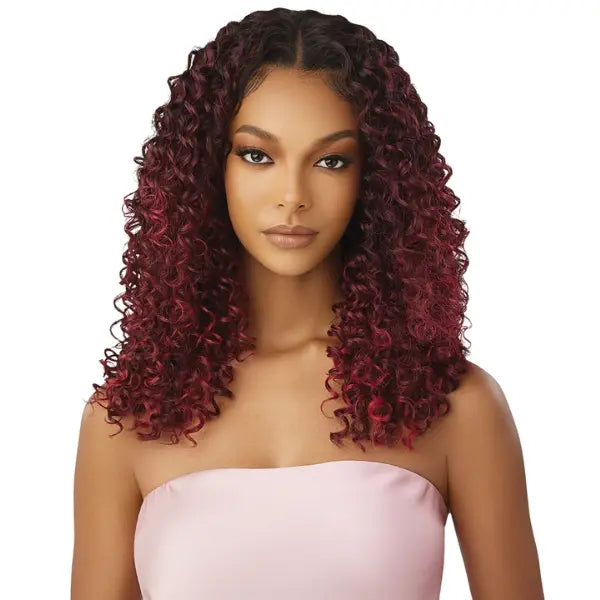 Perruque Lace Front dentelle HD+ Vanish curly bouclée ombrée bordeaux Outré Airtied Dominican Curly 22 pouces