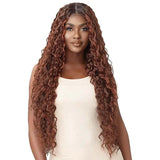 Perruque lace front HD Transparent longue et ondulée ginger brown Kallara Outre