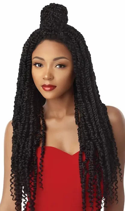 Lace Front Wig Tressée Passion Twist X-PRESSION Outré  coiffée en half up.