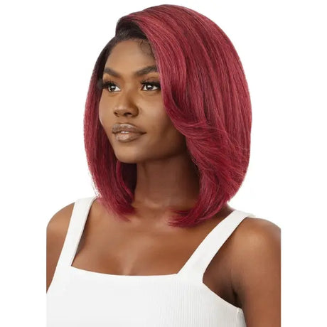 Perruque Lace Front Yaki Straight Bob Burgundy Outre SleekLay Part Rudy