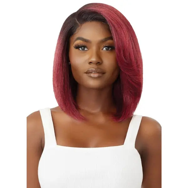 Perruque lace front yaki straight bob couleur Red Burgundy Outre SleekLay Part Rudy