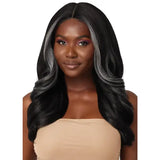 Perruque lace front yaki wavy noire avec mèches grises Outre Avani