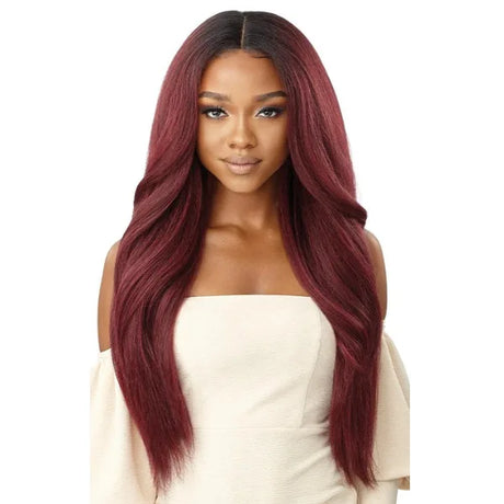 Perruque Full lace Front HD Transparent Straight Yaki Bordeaux Sunniva Outré.