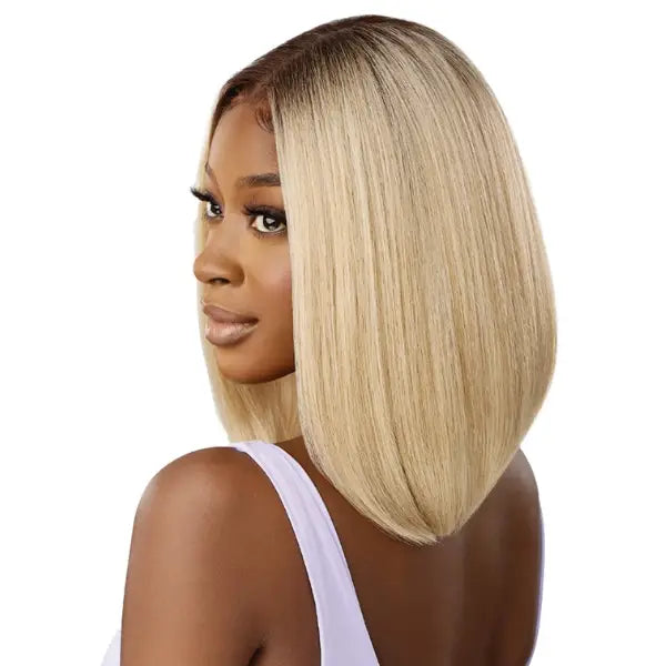 Perruque Lace HD blonde bob yaki Straight Outre Airtied Natural Yaki