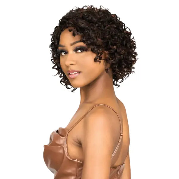 Perruque lace Part bouclée et curly bob court avec baby hair couleur chocolate Vanessa Hair Paloma