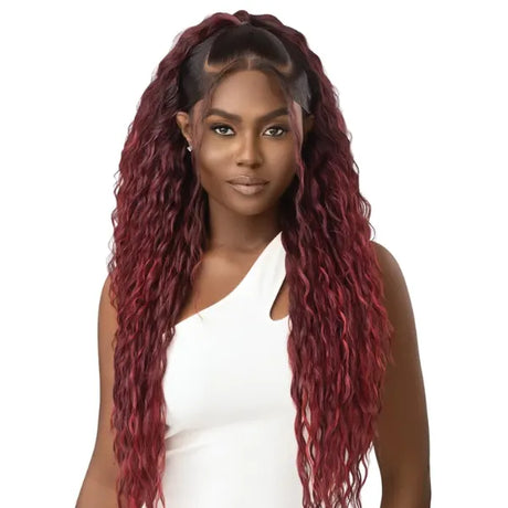 Perruque longue lace Curly bouclée Burgundy 13X6 Outre Tamala