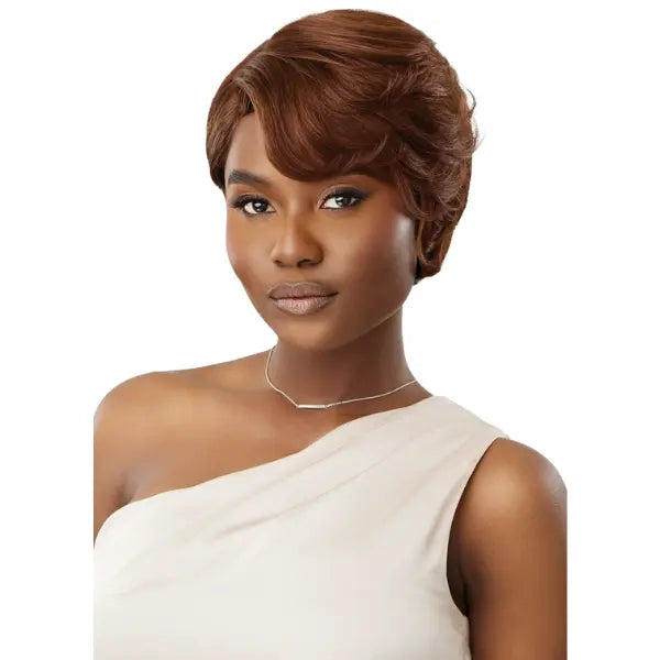 Perruque naturelle coupe pixie Chocolate courte Human Hair Outre DOTTIE