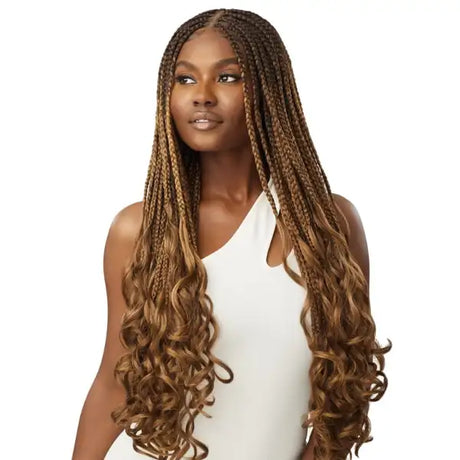 Perruque caramel Tressée French Curl Box Braids longue Lace HD 13X4 Outre