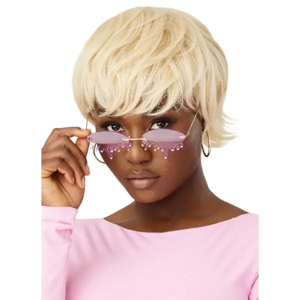 Perruque pixie cut avec frange blonde Outre Niecy