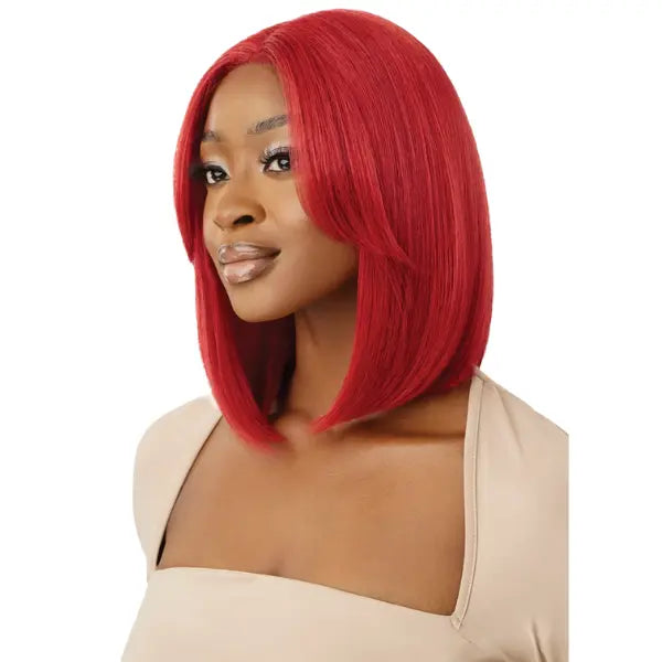 Perruque straight bob lace HD synthétique rouge Outre Nuru