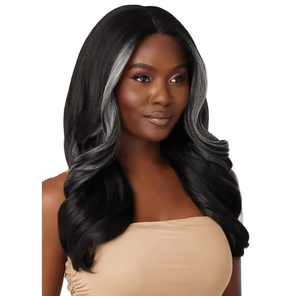 Perruque Yaki wavy longue Lace Front HD Transparente Noire et grise Outre Avani