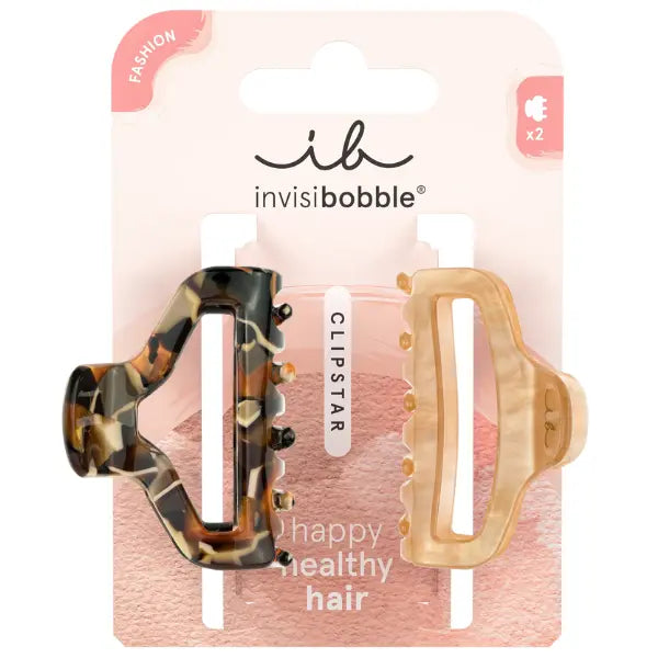 2 pinces à cheveux taille moyenne Invisibobble Beigne et Tricolores aux couleurs chaudes