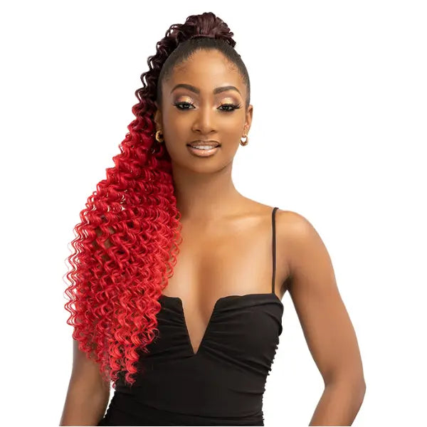 Postiche ponytail Deep Curl bouclé Human Hair blend Janet Collection 32 pouces